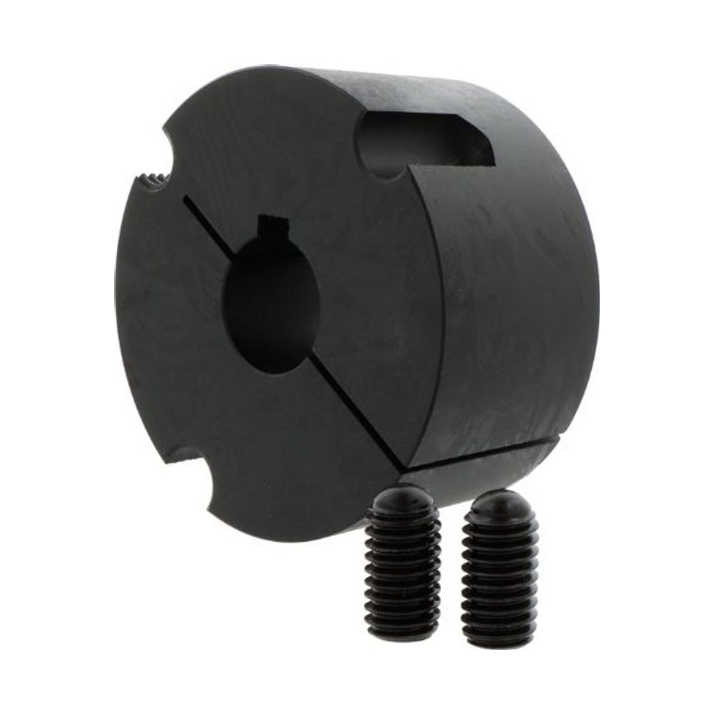 Taper-Spannbuchse (Taper-Lock) aus Stahl zur Wellen-Naben-Verbindung vor weißem Hintergrund